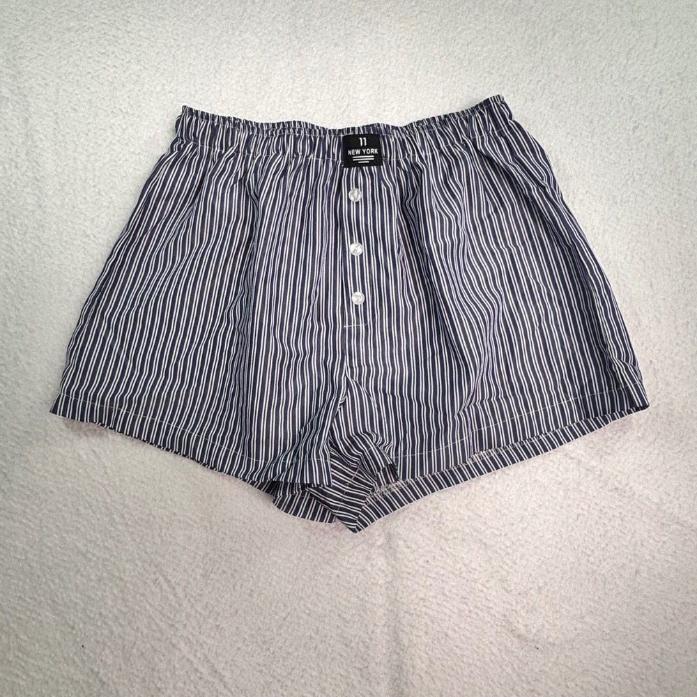 11 New York Blue White Striped Boxer Shorts Mens Size M Lounge Sleepwear Cotton